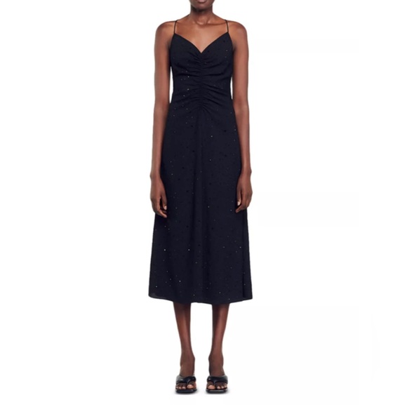 Sandro Dresses & Skirts - Sandro Praline Ruched Rhinestone dress in black